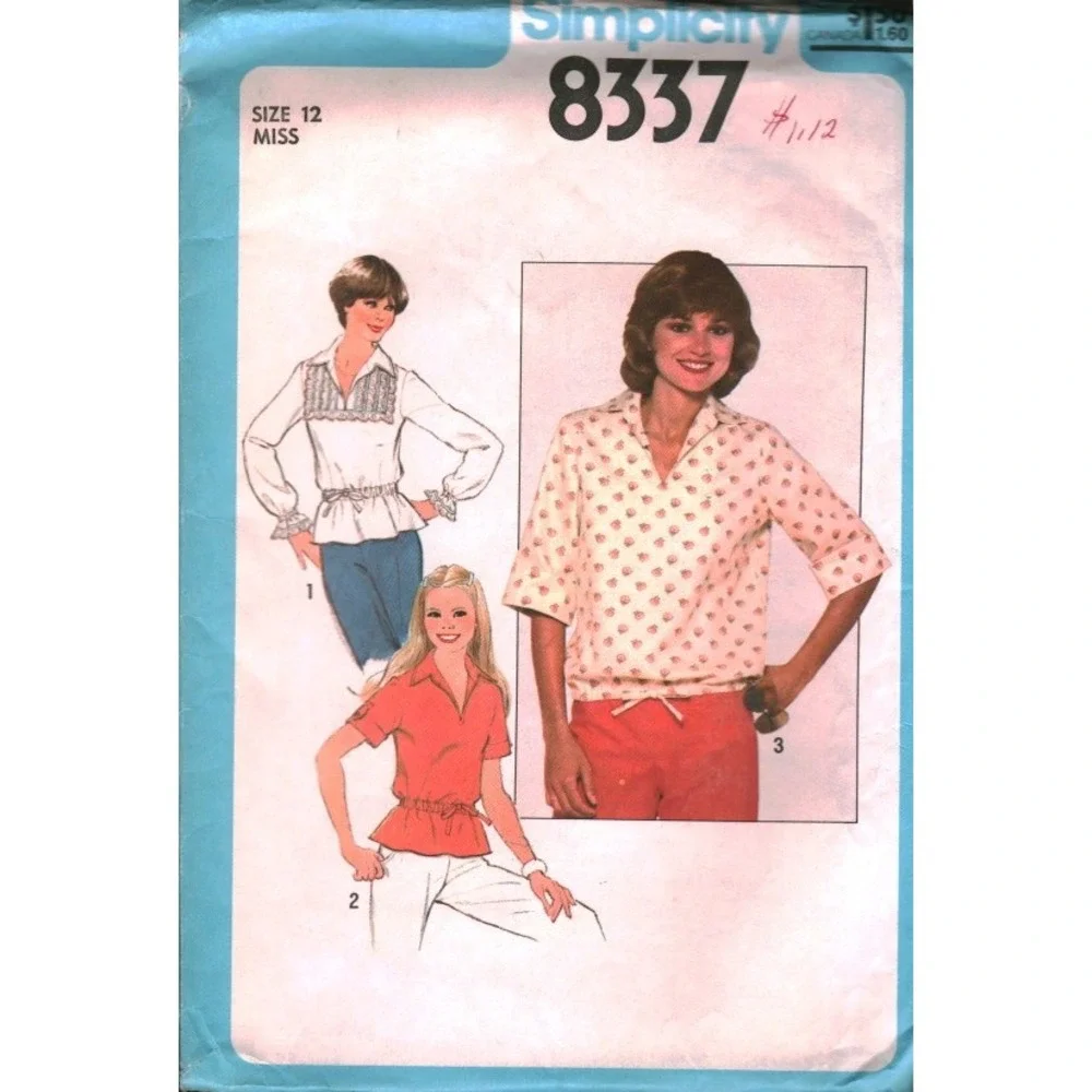 Simplicity 8337 Vintage 70s Pullover Top Sewing Pattern Size 12 Misses Boho Bow
